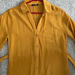 Yellow Long Sleeve Shirt Dress (Small)